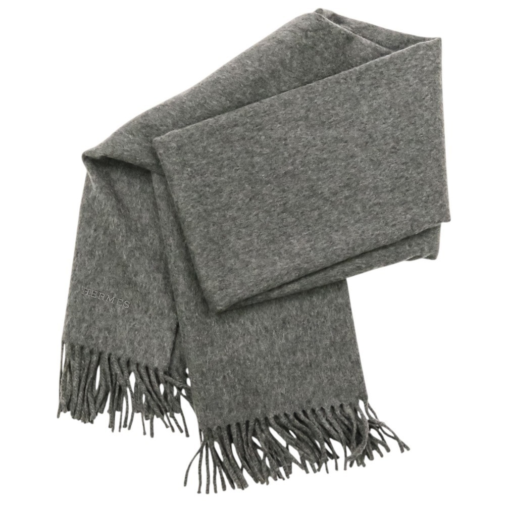 Hermes 100% Cashmere Fringe Large Stole/Scarf, Gray, Women's - Picture 4 of 8